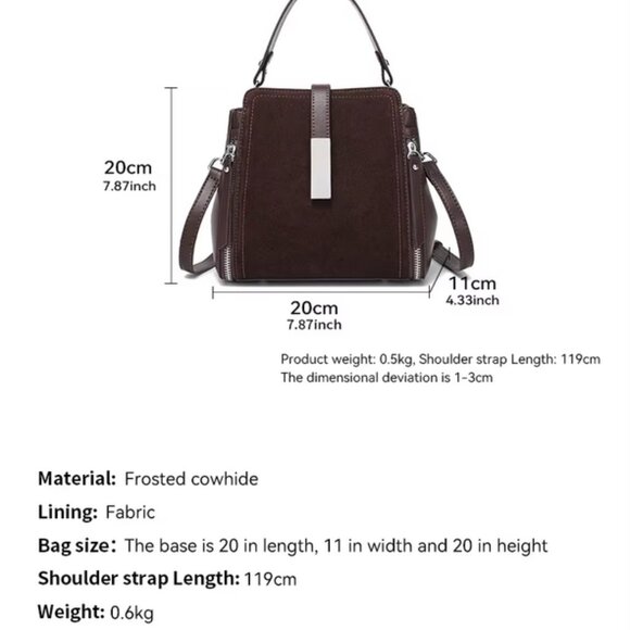 Trendy Genuine Suede Leather Shoulder Bag, Vintage Cowhide Tote Crossbody - Picture 3 of 14